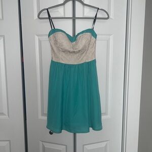 Strapless Teal Chiffon style dress - Size Small